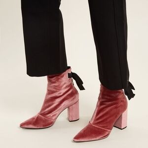 Self Portrait X Robert Clergerie Karlit Pink Velvet Ankle Boots Sz 37.5